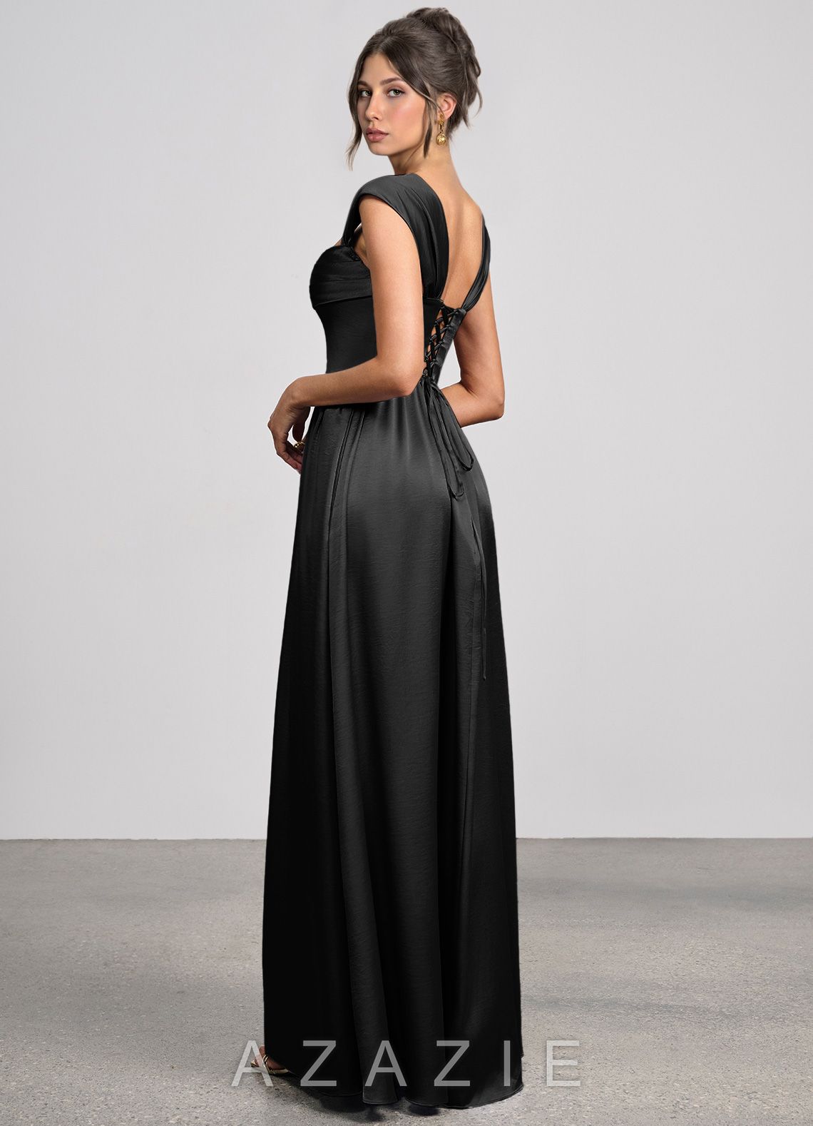 Odette {color} Luminous Satin Maxi Dress  black
