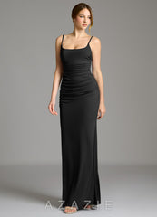 Azazie Jolene Black Mermaid Square Neckline Premium Stretch Jersey Dress black