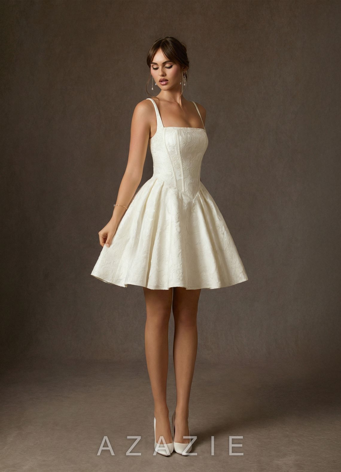 Azazie Daisley Antique White A-Line with Pockets Floral Jacquard Dress antique_white