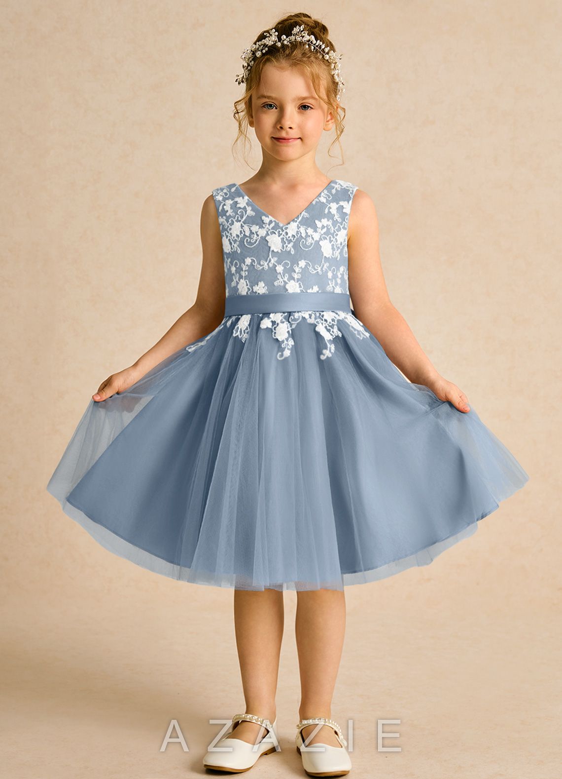 Azazie Butterfly Dusty Blue A-Line Lace Dress dusty_blue