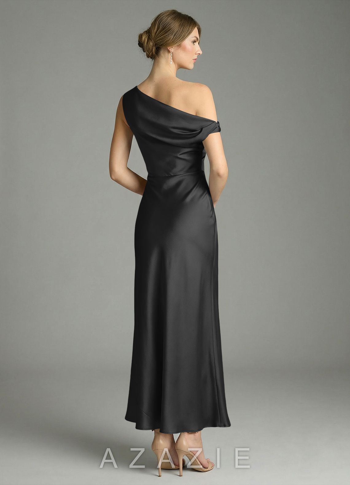 Azazie Emerson Black Mermaid Off the Shoulder Stretch Satin Dress black