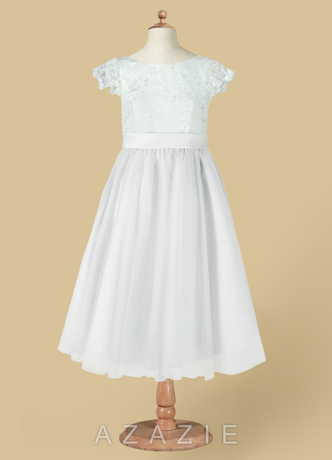 Azazie Vetty Diamond White A-Line Lace Tulle Dress diamond_white