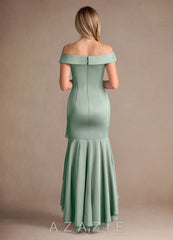 Azazie Billings Agave Mermaid Off the Shoulder Stretch Satin Dress agave