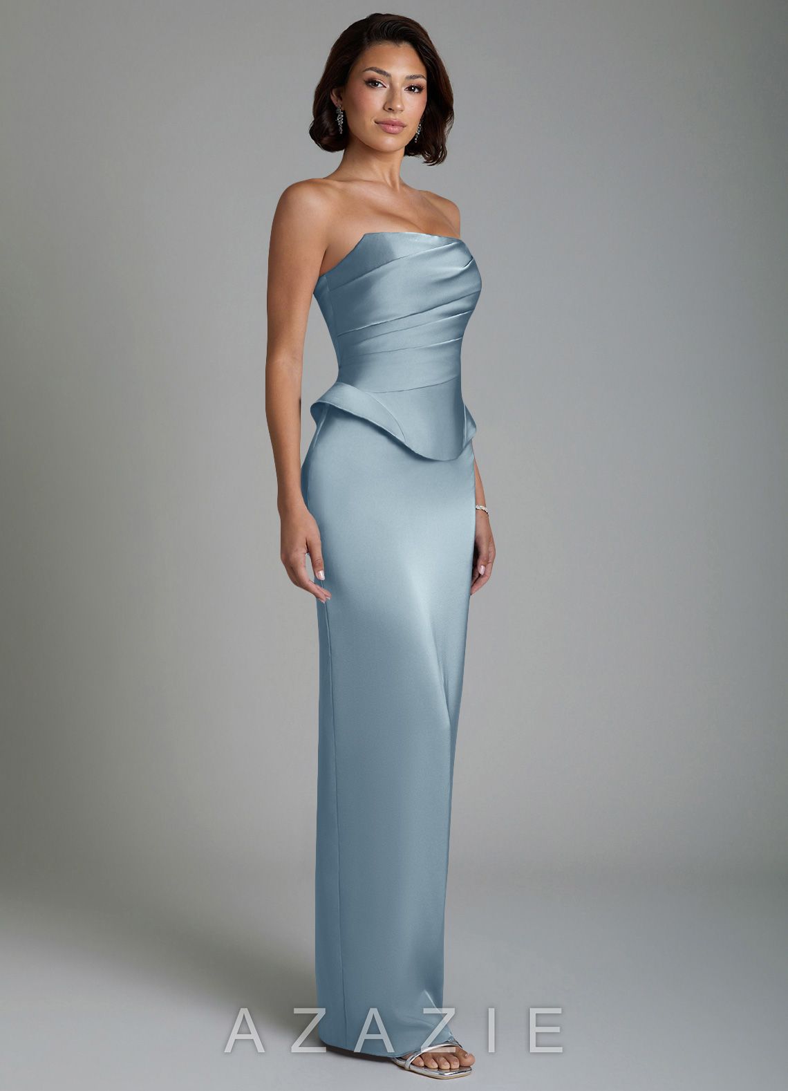 Azazie Harlow Dusty Blue Sheath Corset Stretch Satin Dress dusty_blue