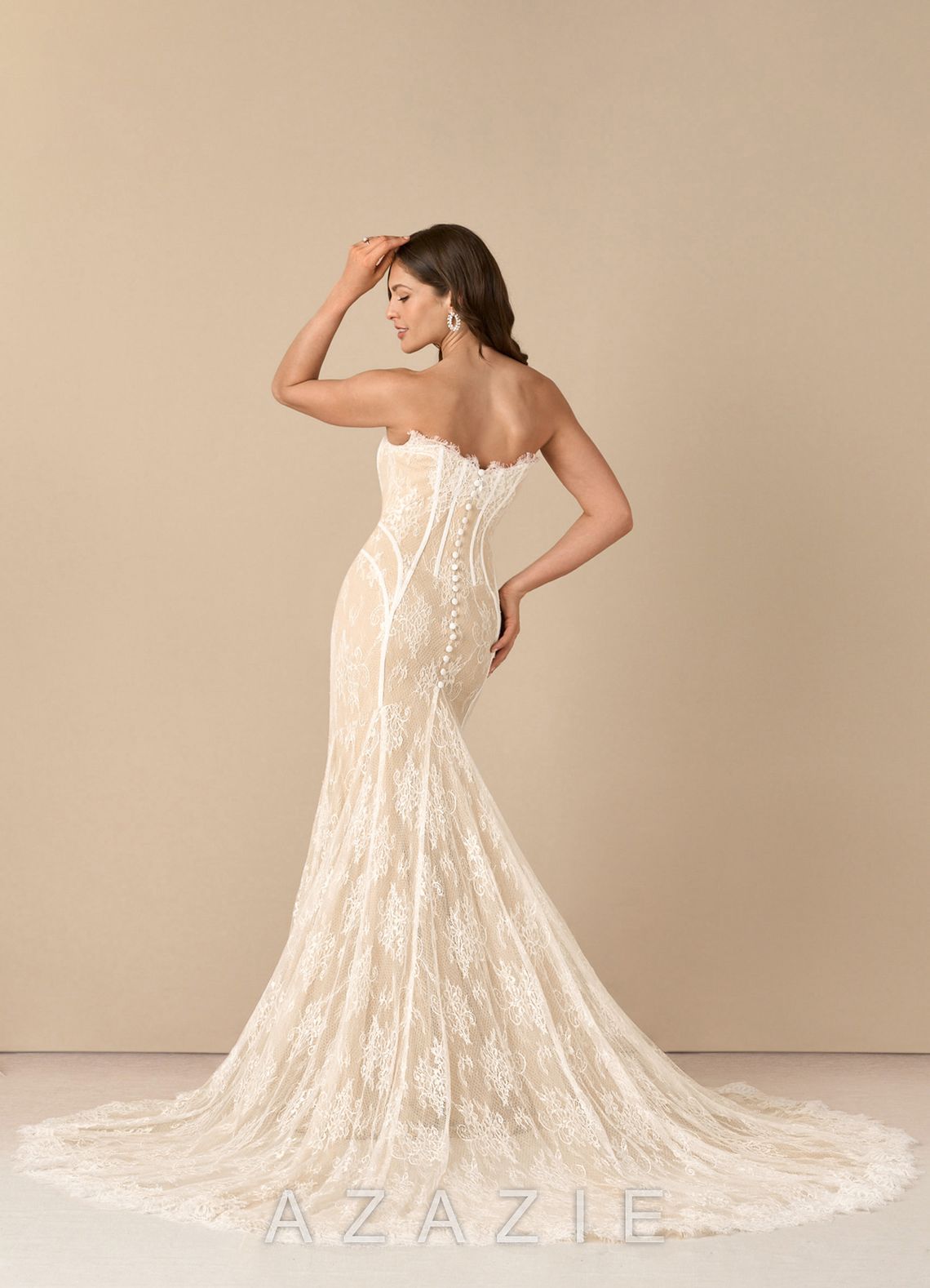 Azazie Katherine Wedding Dress Diamond White Champagne Mermaid Off the Shoulder Tulle Dress diamond_white/champagne