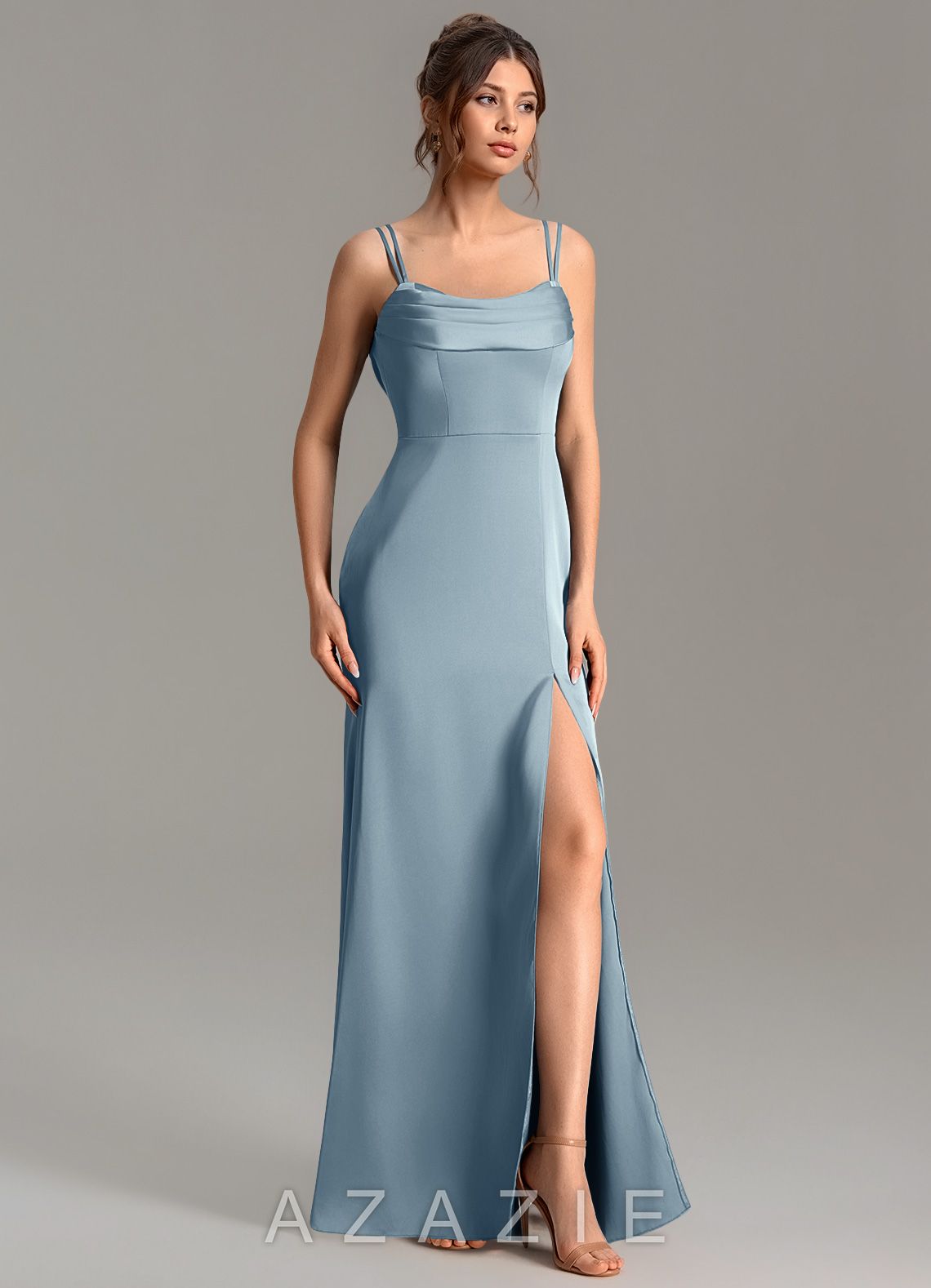 Azazie Egypt Dusty Blue Mermaid Sweetheart Neckline Stretch Satin Dress