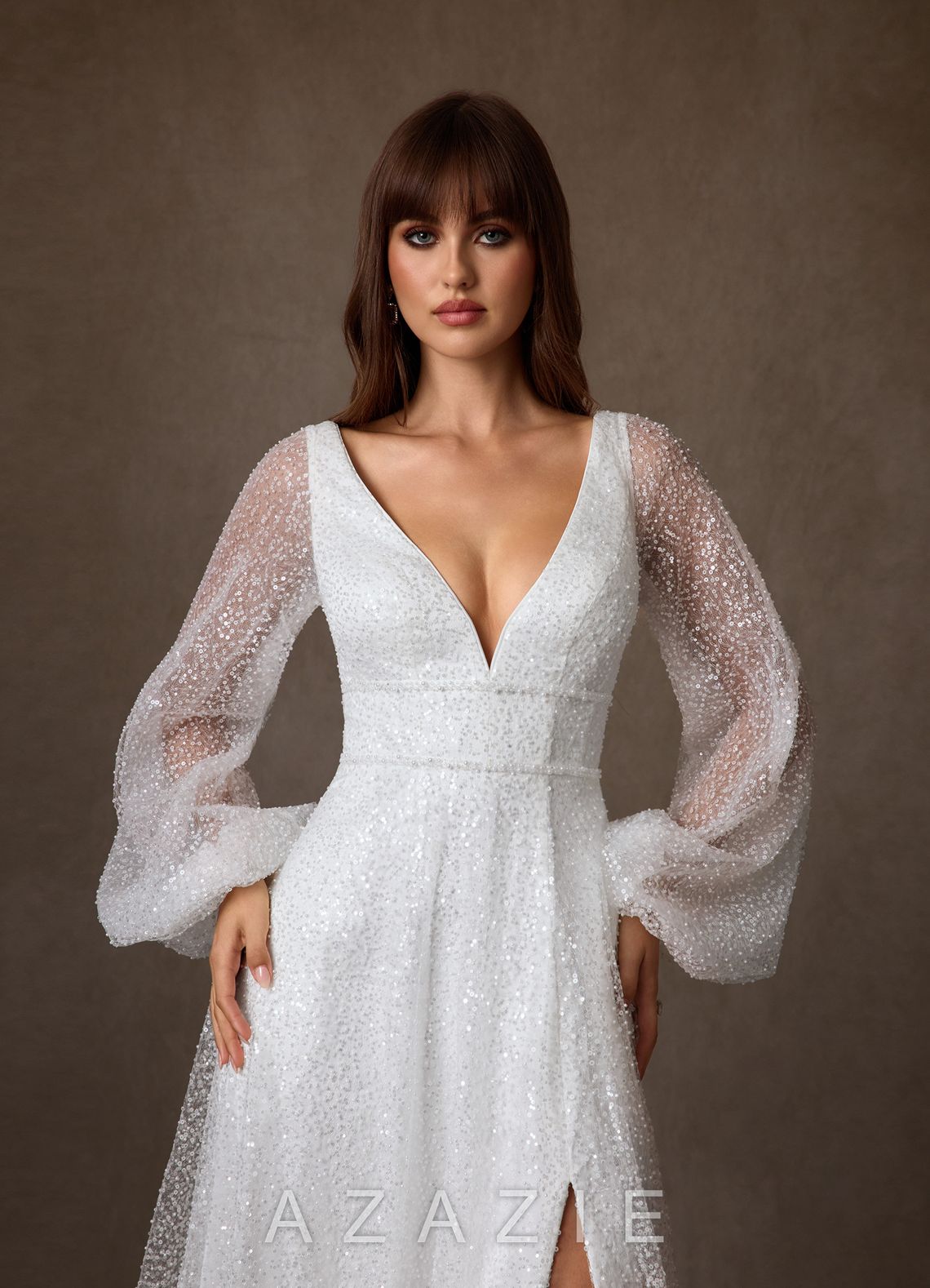 Azazie Gaia Wedding Dress Diamond White A-Line V-Neck Beading Dress diamond_white