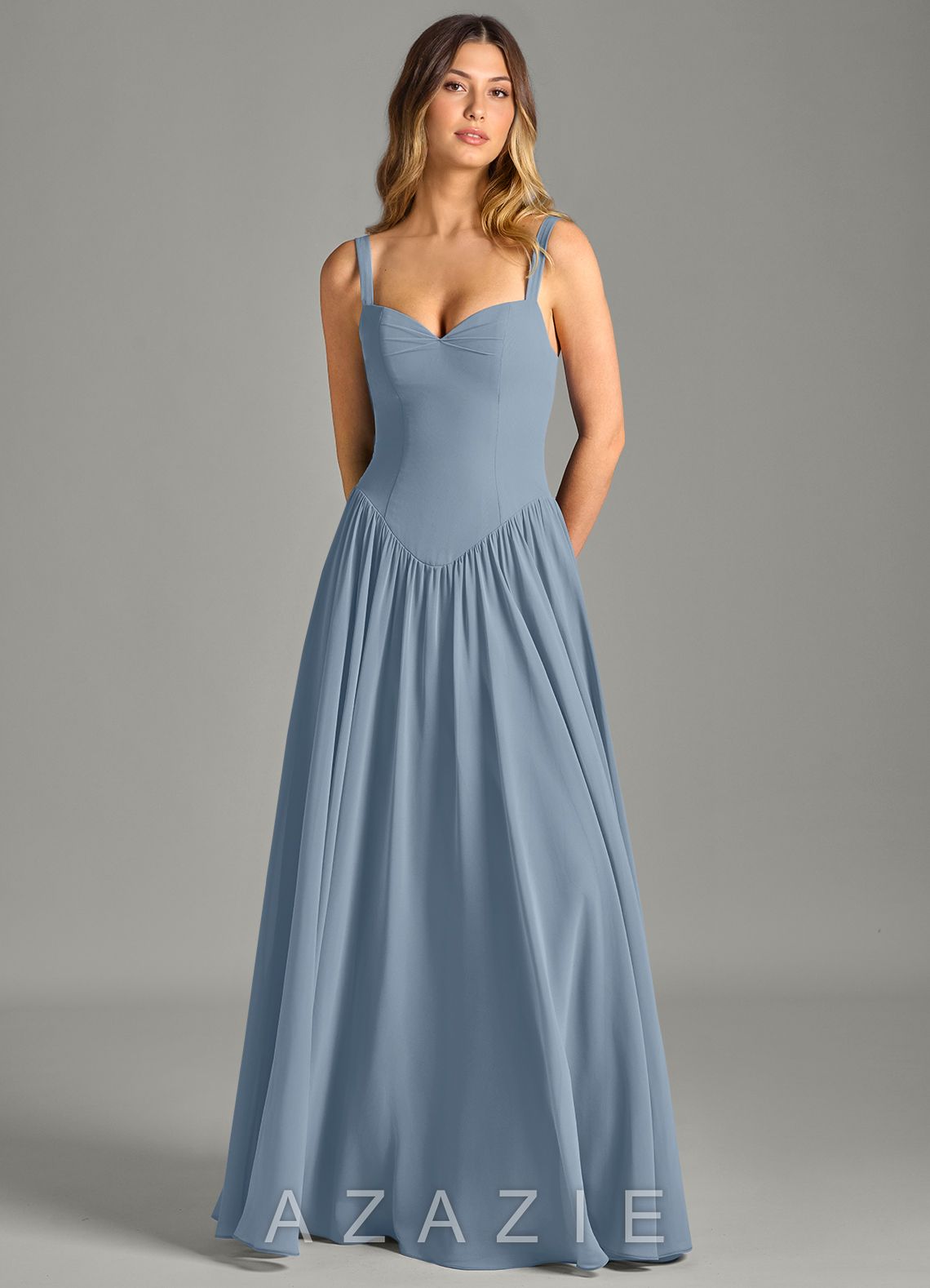 Azazie Evadina Dusty Blue A-Line Corset Chiffon Dress dusty_blue
