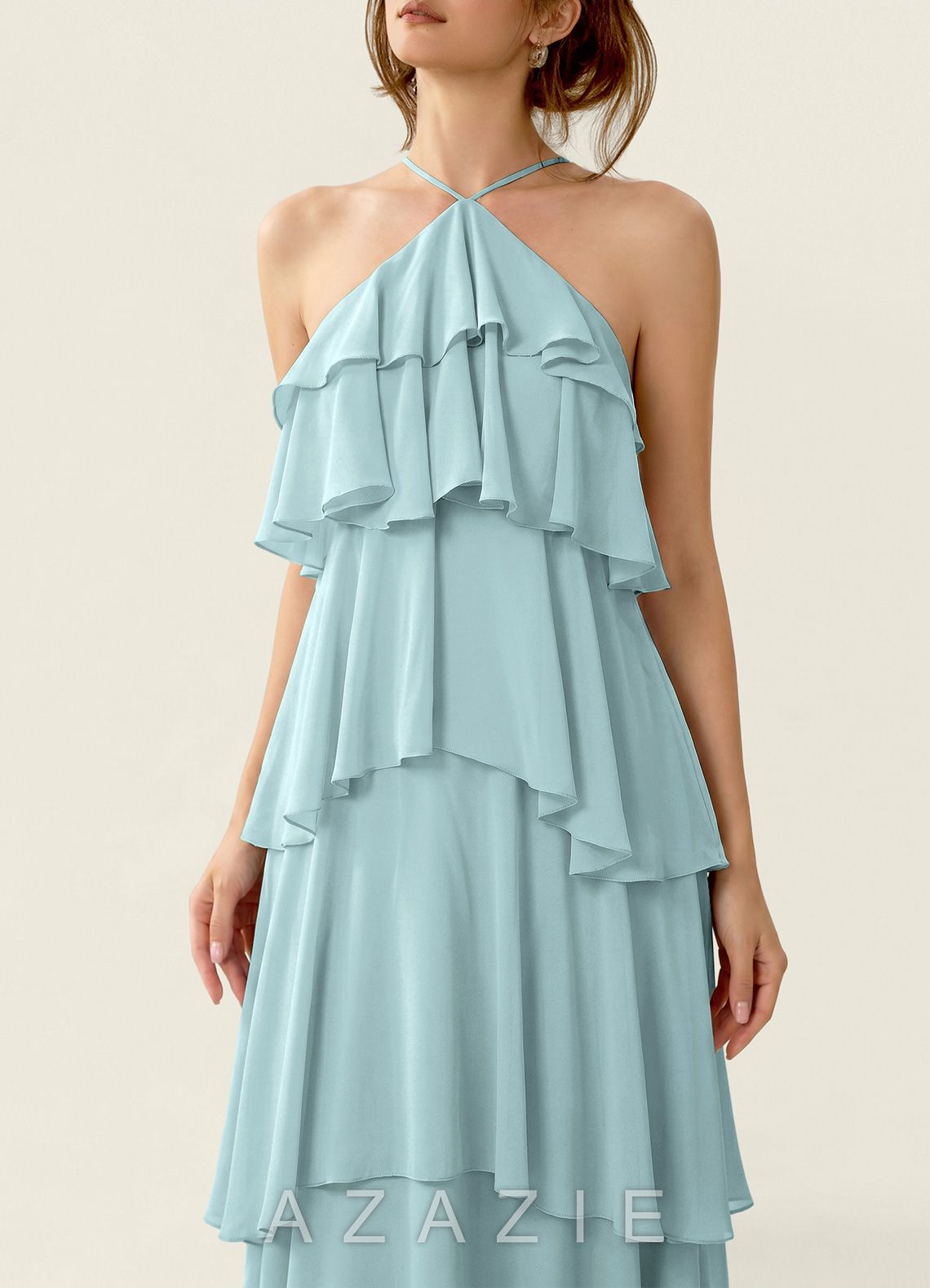 Nevieve Mist Satin Faced Chiffon Ruffles Summer Dress