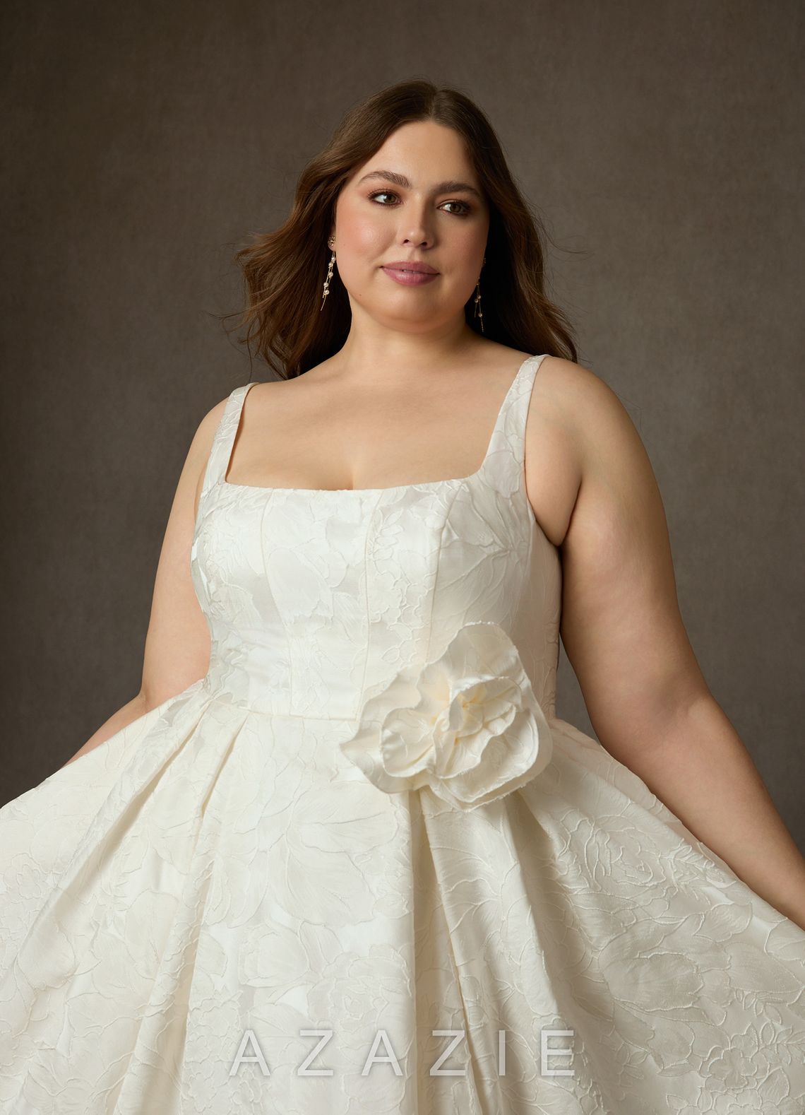 Azazie Ruby Antique White Ball-Gown with Pockets Floral Jacquard Dress antique_white