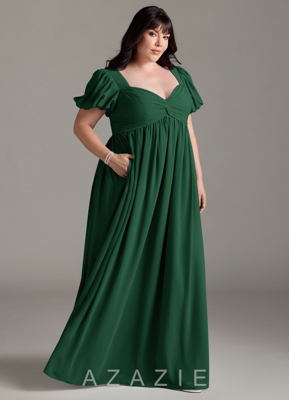 Azazie Madisynn Bow Chiffon Floor-Length Dress dark_green