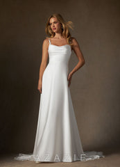 Azazie Sable Wedding Dress Diamond White A-Line Lace Stretch Satin Dress