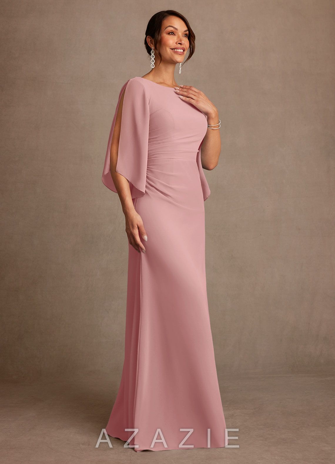 Azazie Anaheim Dusty Rose A-Line Pleated Chiffon Dress dusty_rose