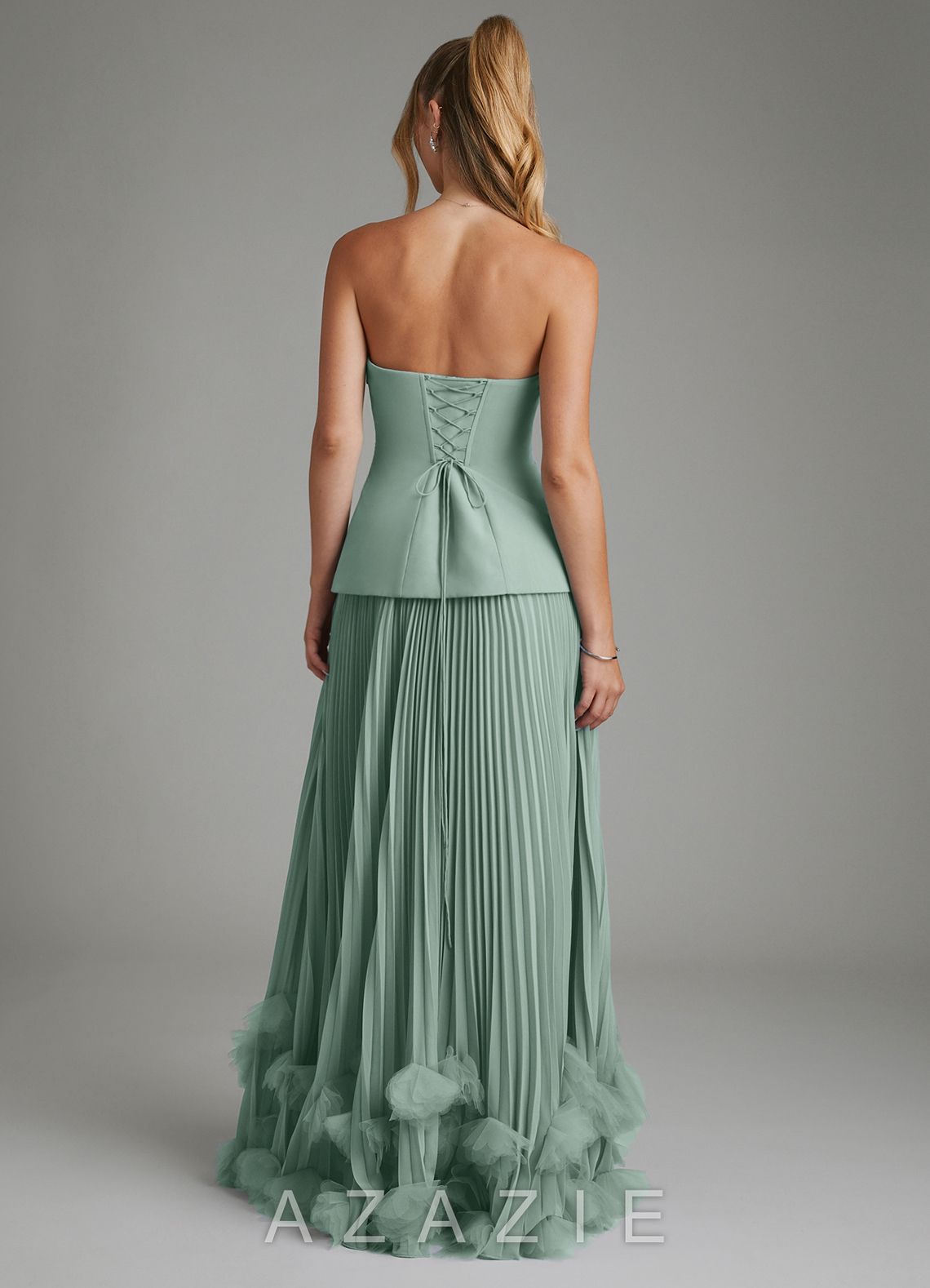 Azazie Alex Agave A-Line Corset Chiffon Dress agave