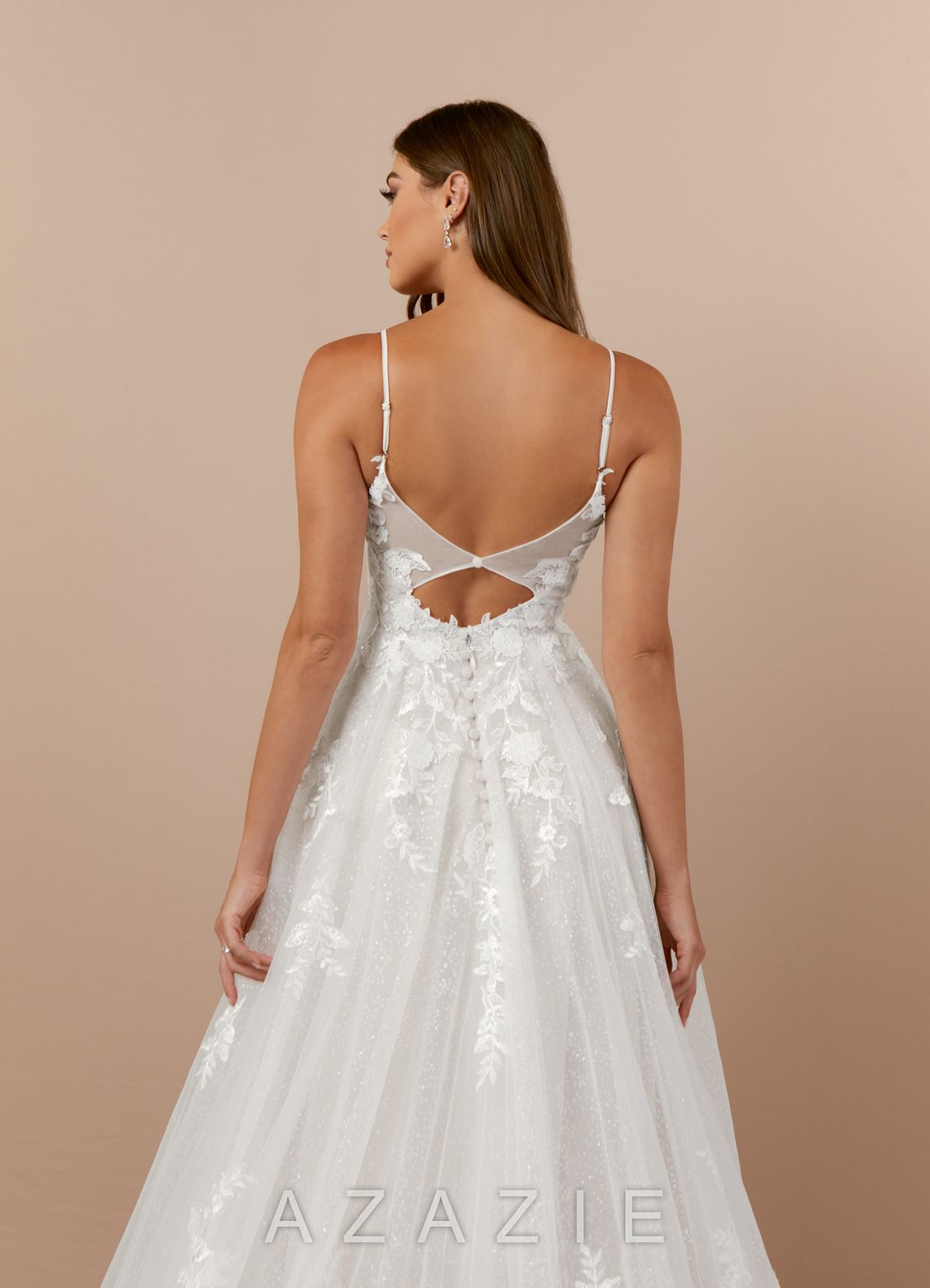 Azazie Arabelle Wedding Dress Diamond White A-Line V-Neck Lace Tulle Dress diamond_white