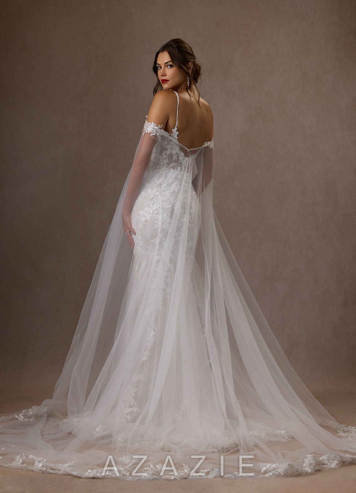Azazie Leonie Wedding Dress Diamond White Mermaid V-Neck Sequins Tulle Dress diamond_white
