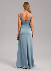 Azazie Frostine Dusty Blue A-Line Bow Stretch Satin Dress dusty_blue