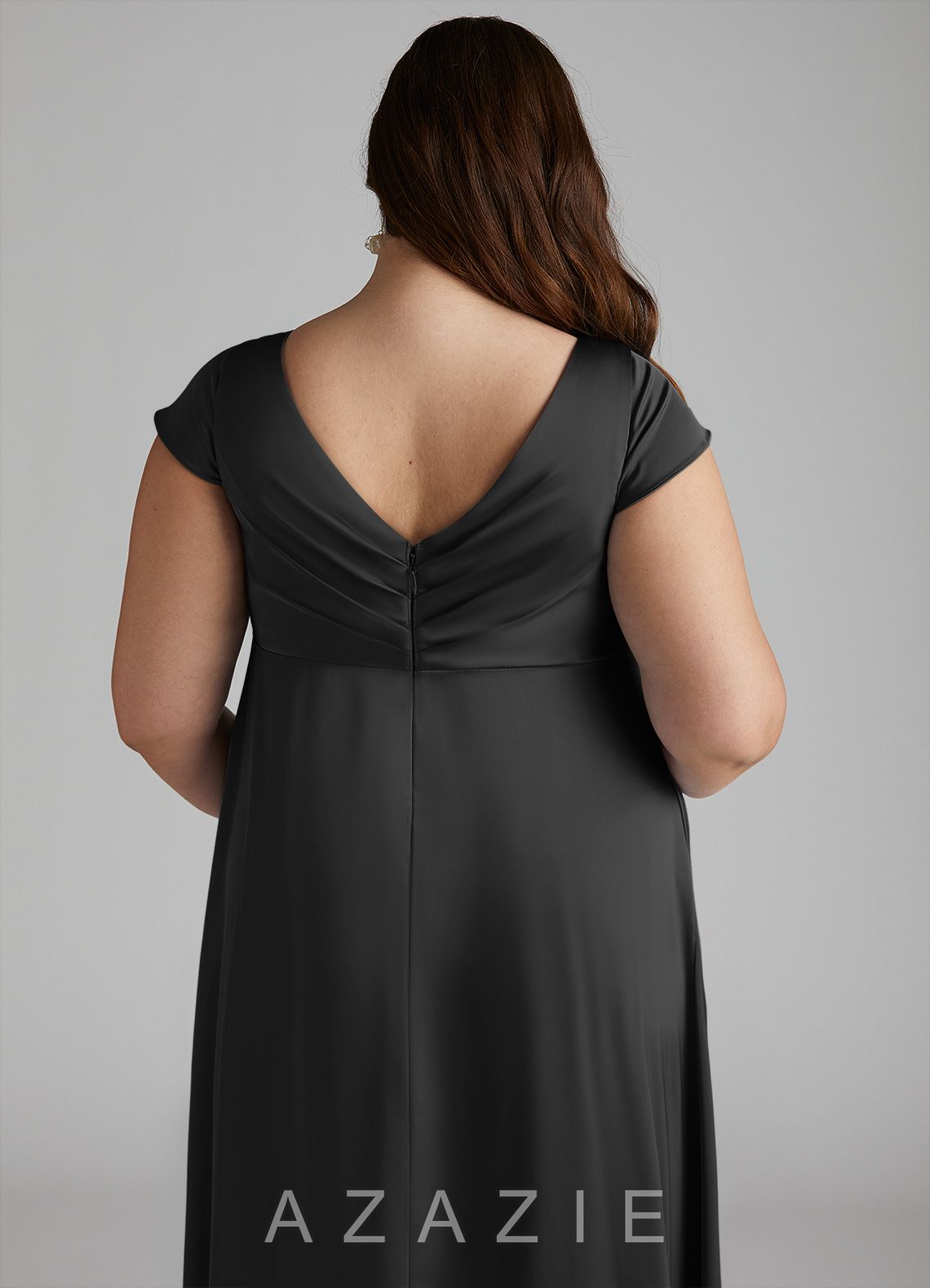Azazie Allessia Stretch Satin Dress A-Line Pleated Stretch Satin Floor-Length Dress black