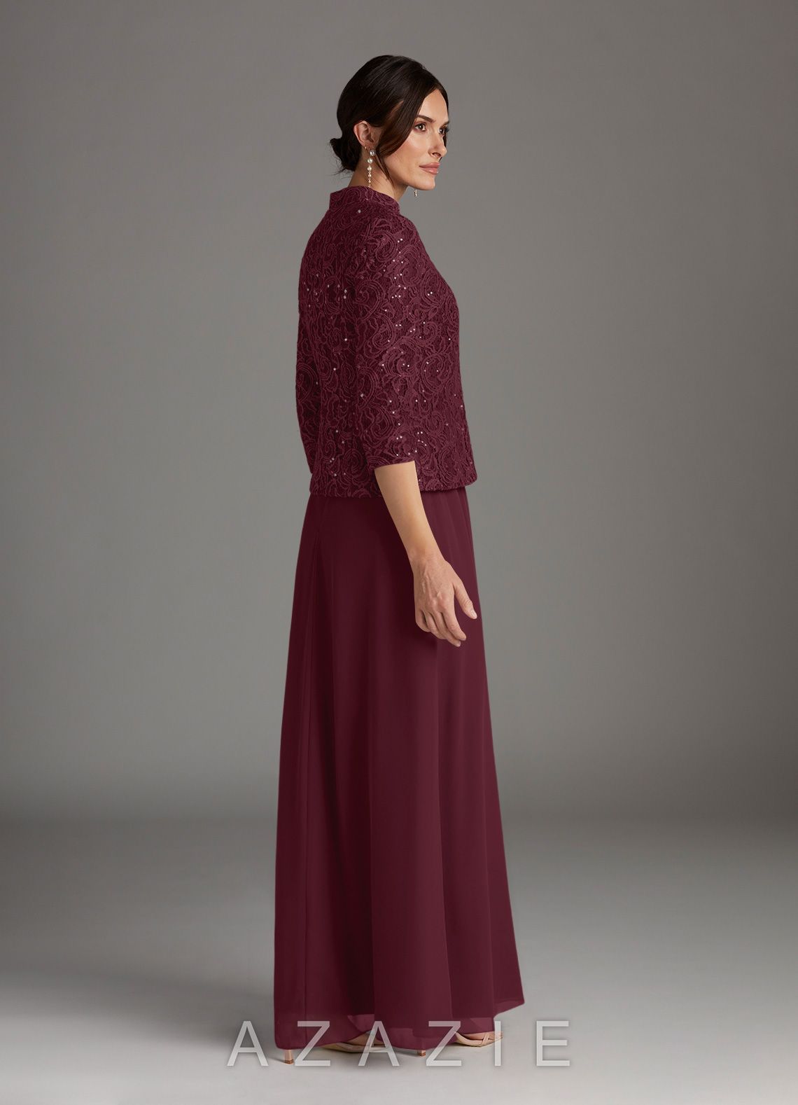 Azazie Cornelia Cabernet Sheath Square Neckline Sequins Chiffon Dress cabernet