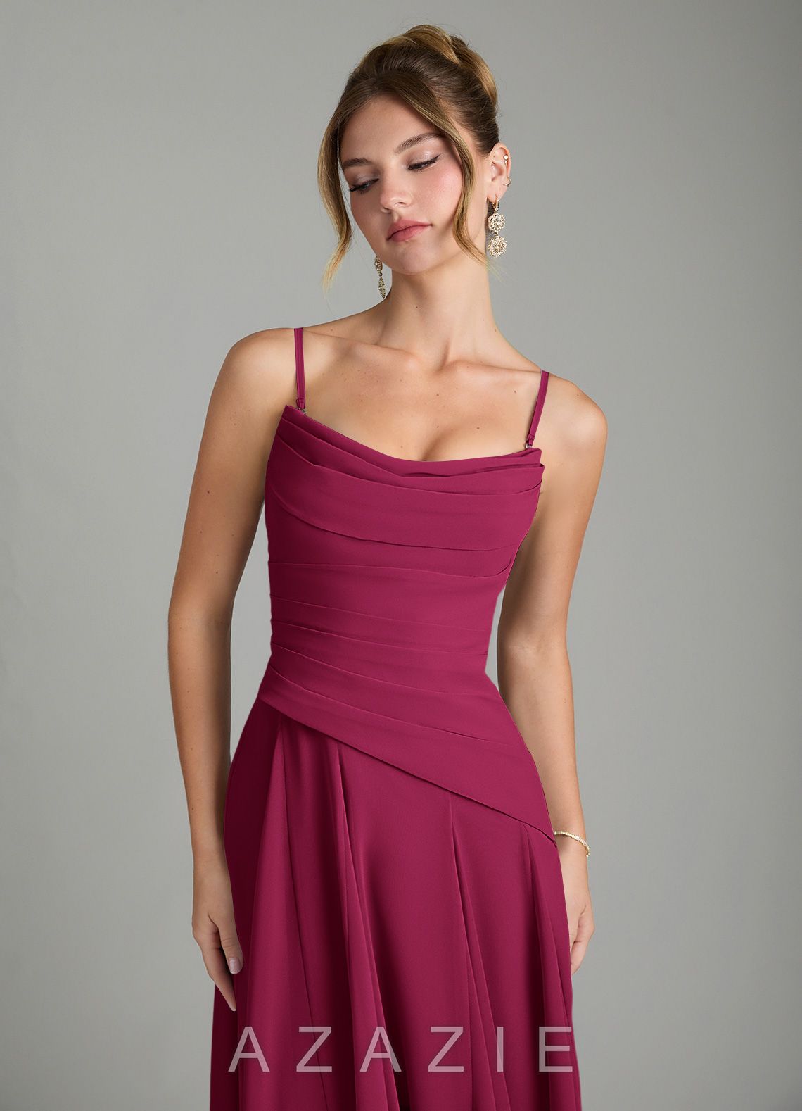 Azazie Gabriela Burgundy A-Line Corset Chiffon Dress burgundy