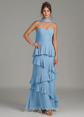 Azazie Imani Steel Blue A-Line Ruched Chiffon Dress steel_blue