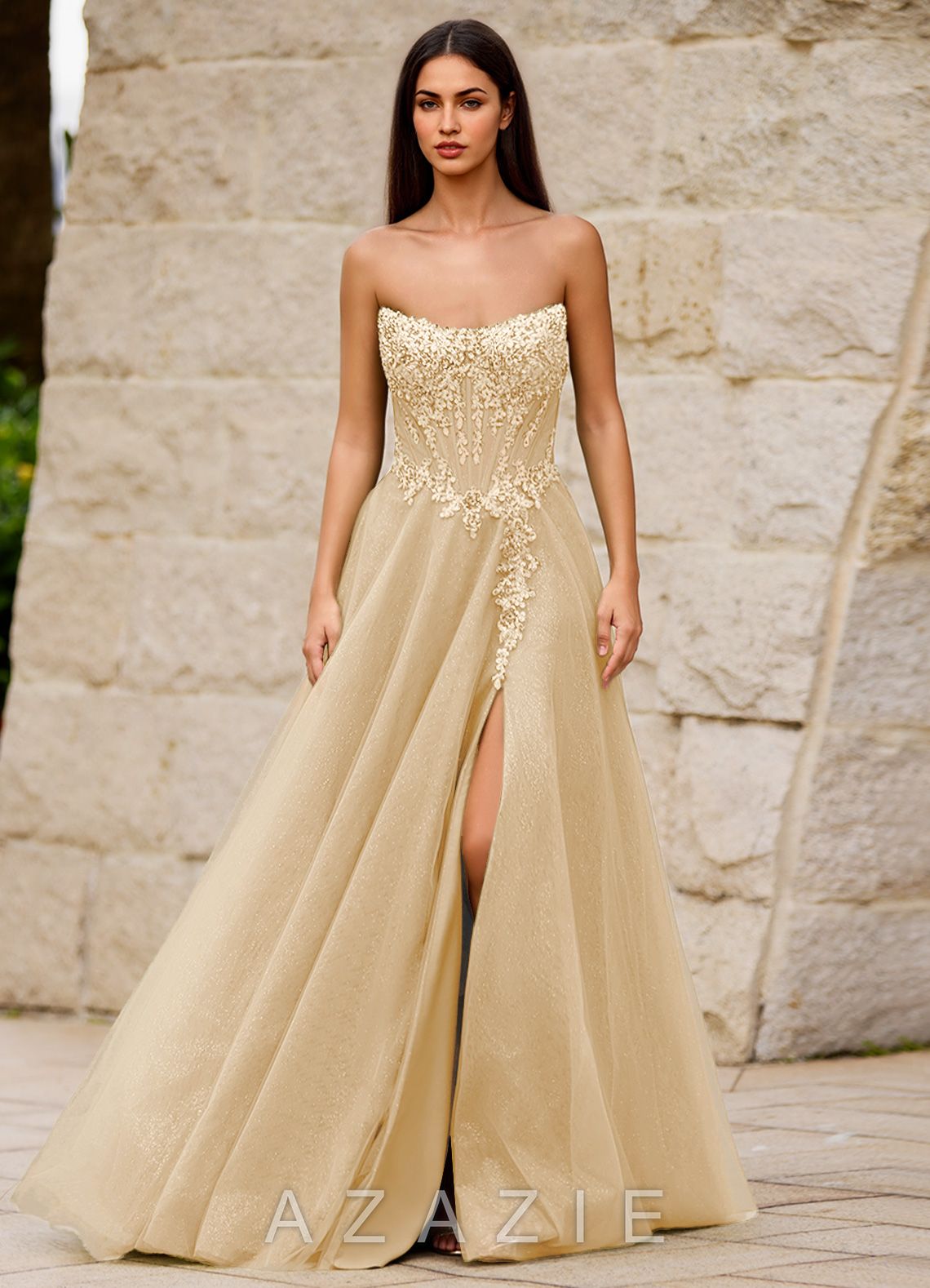 Brilliance Champagne Glitter Prom Dress