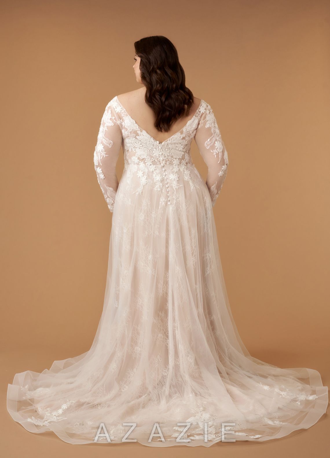 Azazie Leila Wedding Dress Diamond White Nude A-Line V-Neck Sequins Tulle Dress diamond_white/nude