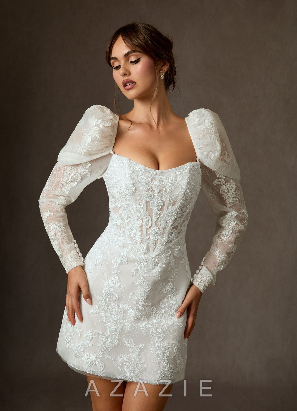 Azazie Winter Diamond White A-Line Strapless Lace Dress diamond_white