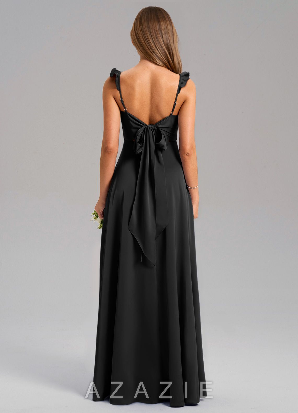 Azazie Everett Black A-Line Stretch Satin Dress black
