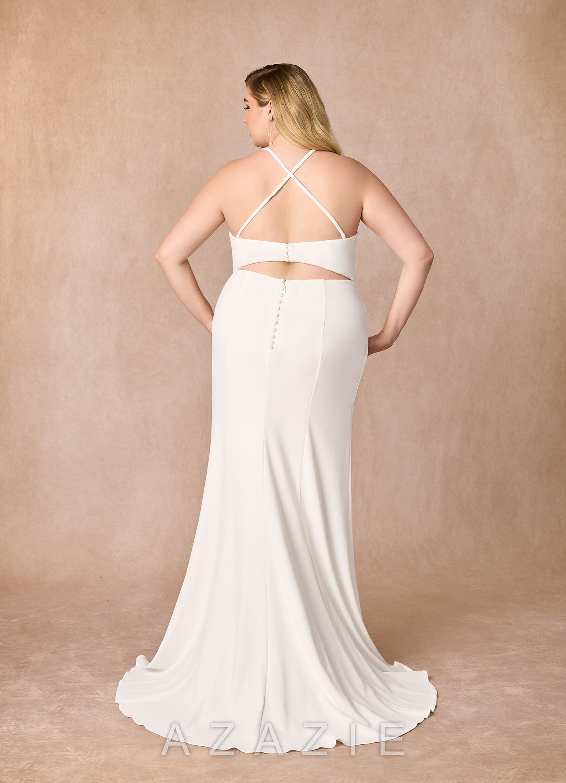 Azazie Iden Diamond White Mermaid V-Neck Stretch Crepe Dress diamond_white