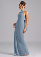 Azazie Velli Dusty Blue Mermaid High Neck Chiffon Dress