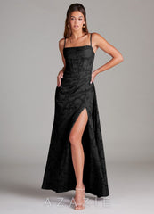 Azazie Denisa Black Sheath Pleated Floral Burnout Dress black