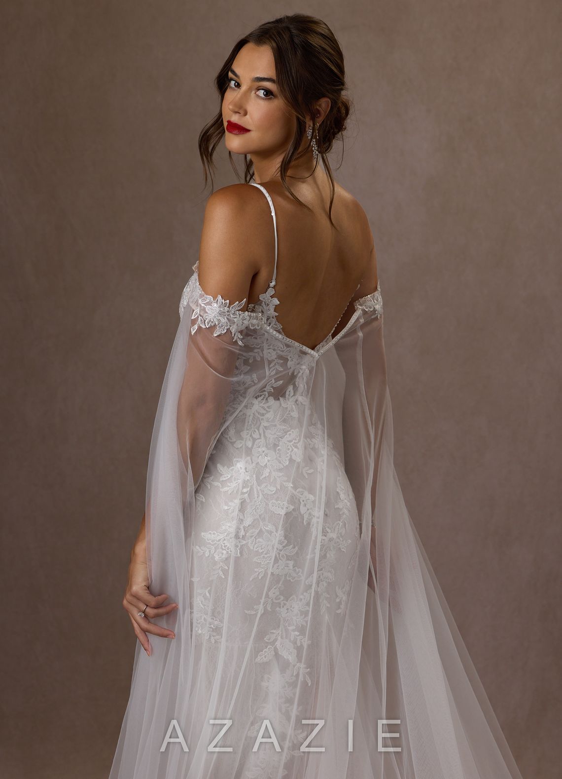 Azazie Leonie Wedding Dress Diamond White Mermaid V-Neck Sequins Tulle Dress diamond_white