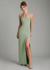 Azazie Arnelle Dusty Sage Sheath Pleated Chiffon Dress