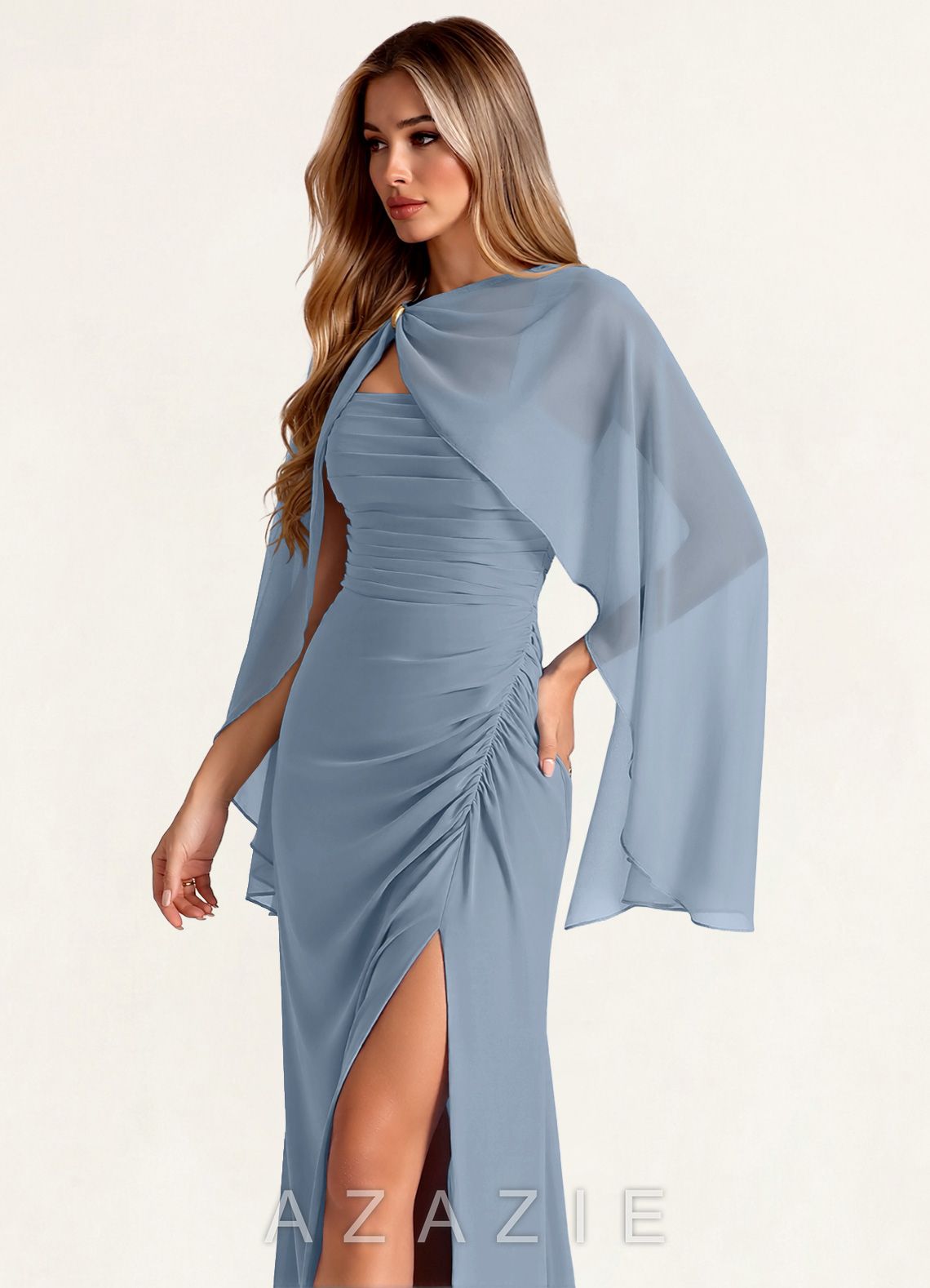 Azazie Matching Chiffon Cape with Metal Ring Clasp  dusty_blue