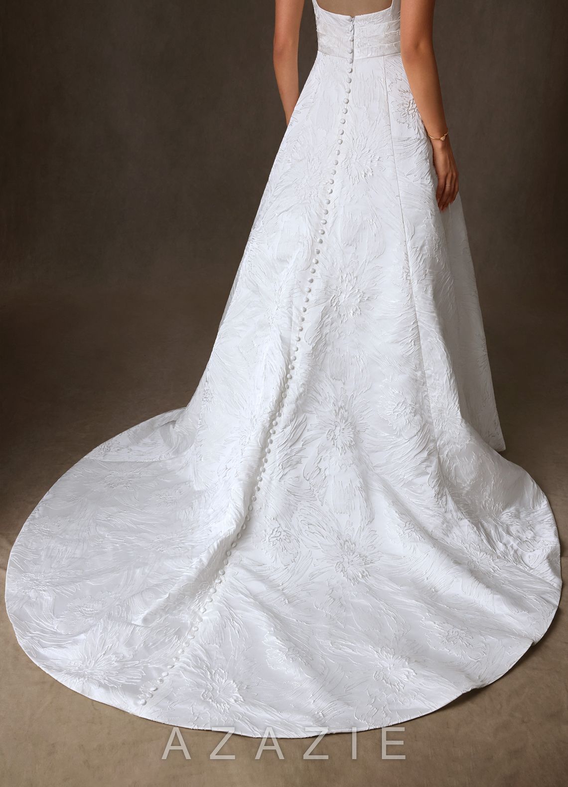 Azazie Cheyenne Diamond White A-Line with Pockets Floral Jacquard Dress diamond_white