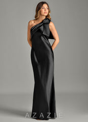 Azazie Yuanna Black Mermaid One Shoulder Metallic Satin Dress