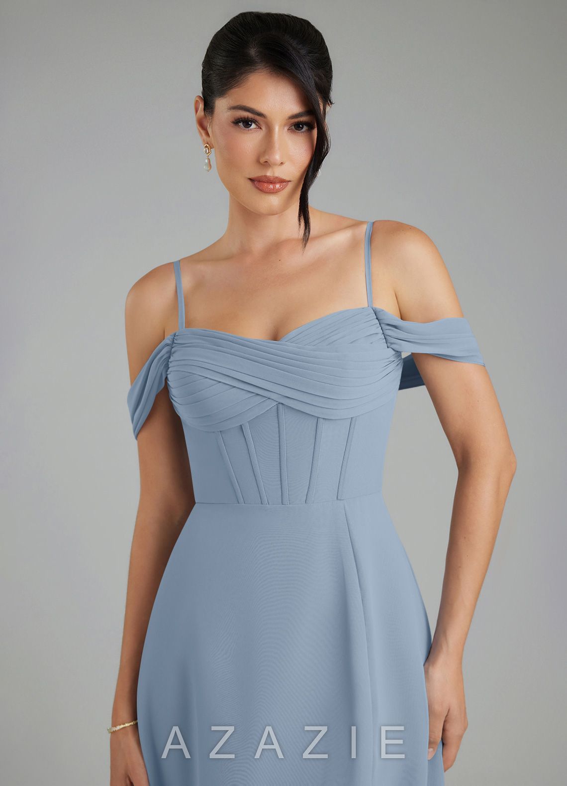 Azazie Cece Dusty Blue A-Line Off the Shoulder Chiffon Dress dusty_blue