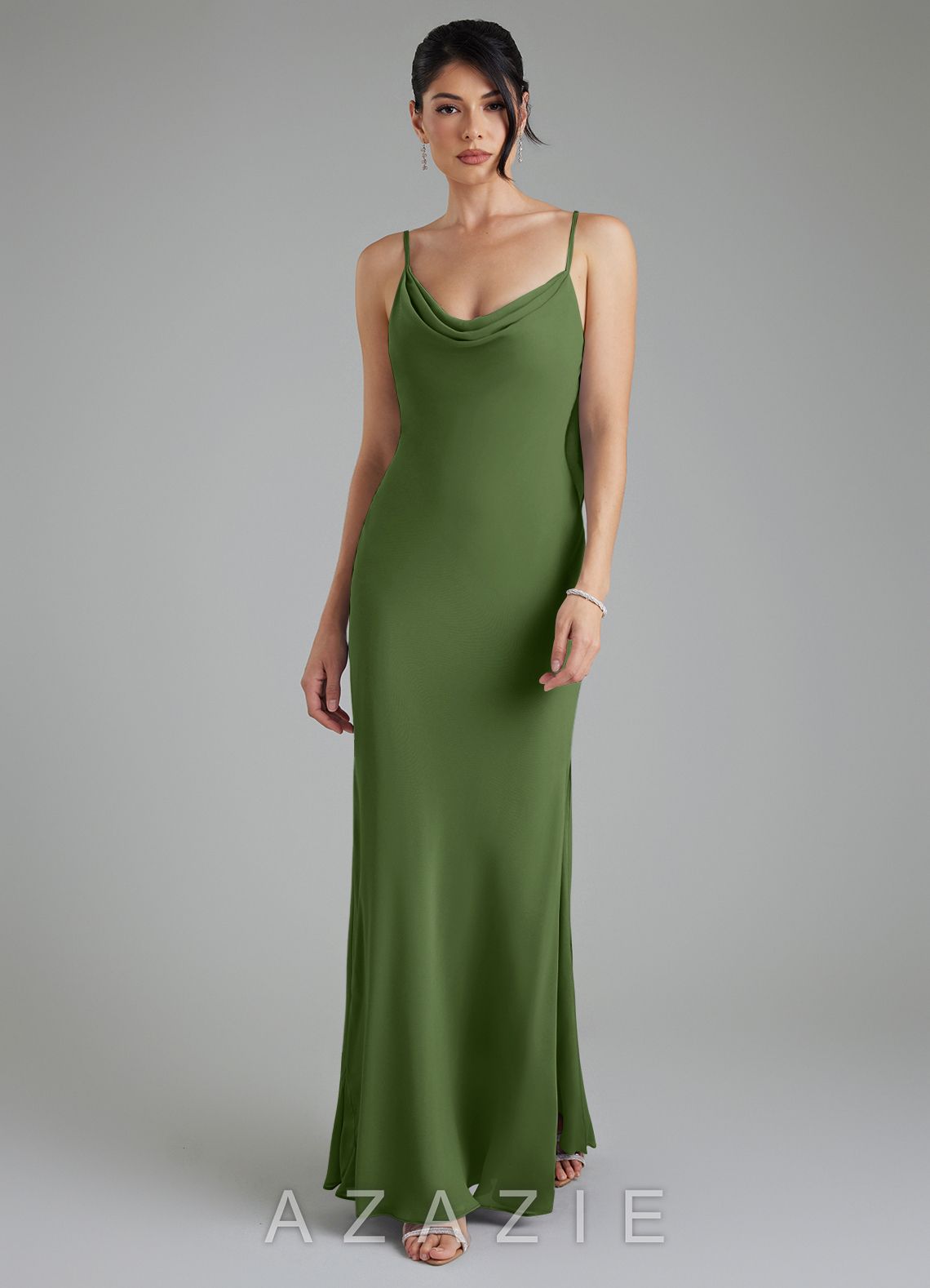 Azazie Veronica Olive Sheath Chiffon Dress