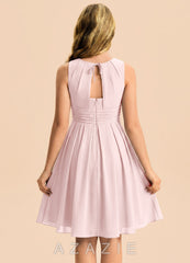 Azazie Bibiane Junior Blushing Pink A-Line Pleated Chiffon Dress blushing_pink