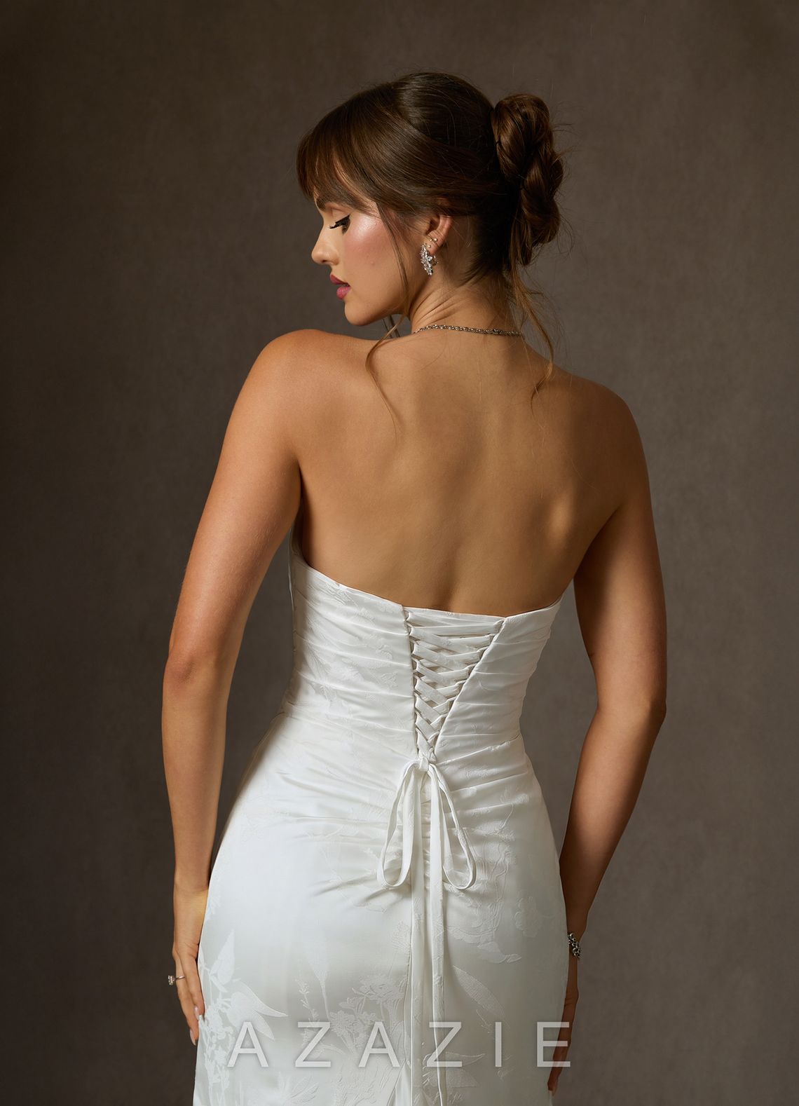 Azazie Elyse Diamond White Mermaid Strapless Floral Jacquard Dress diamond_white