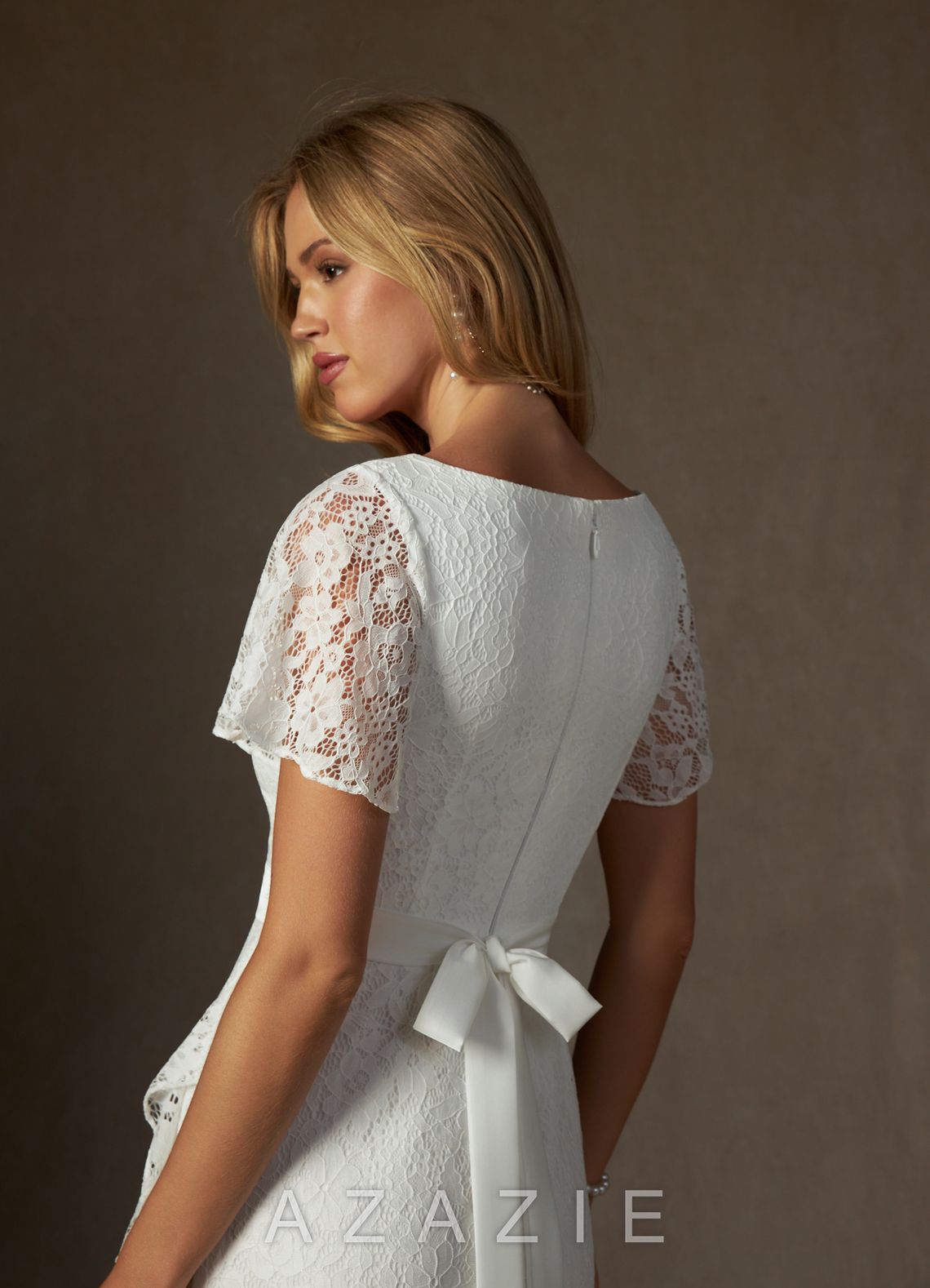 Azazie Lanei Wedding Dress Diamond White A-Line V-Neck Lace Dress diamond_white