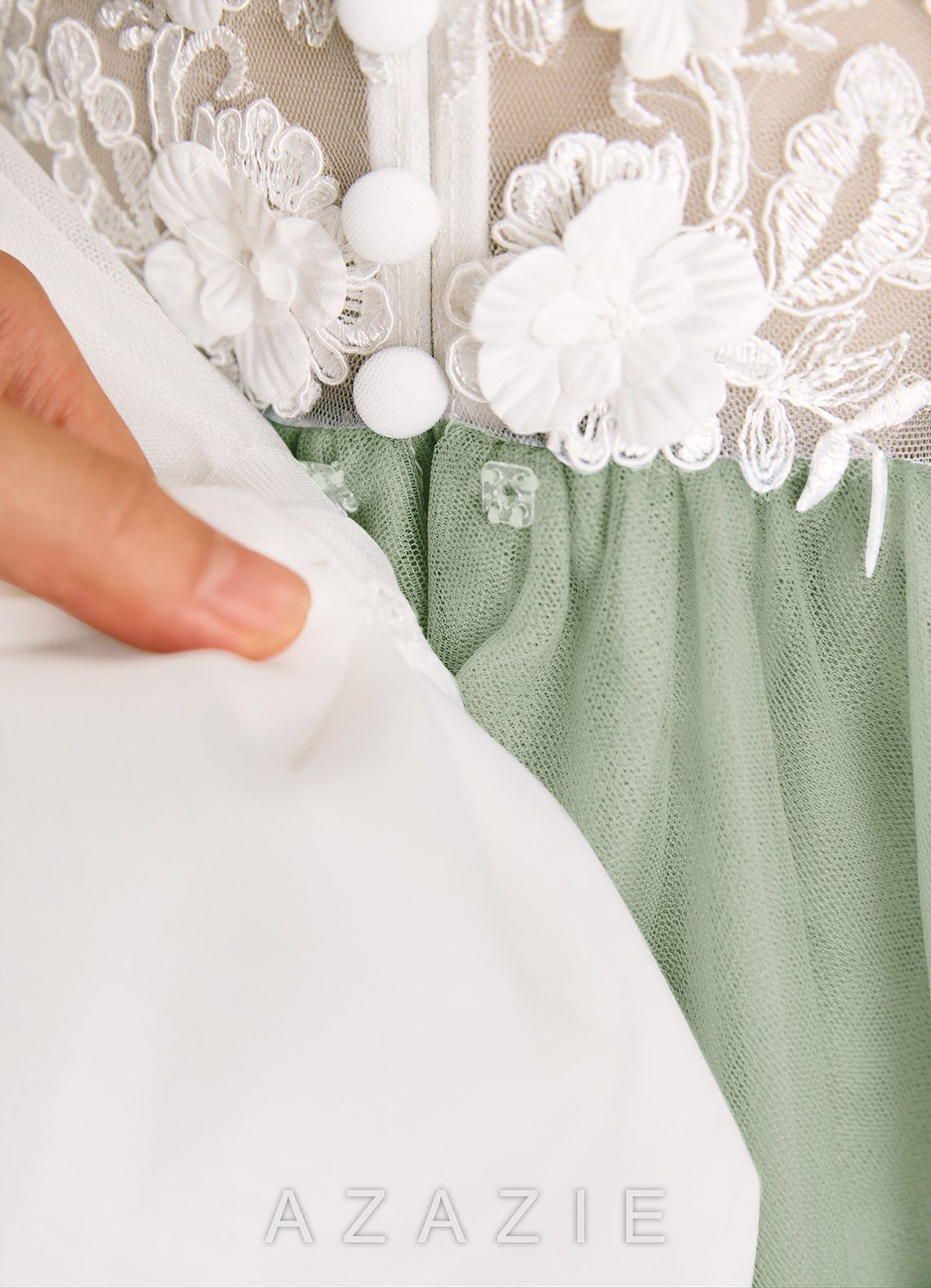 Azazie Lina Ivory Dusty Sage Ball-Gown Lace Dress ivory/dusty_sage