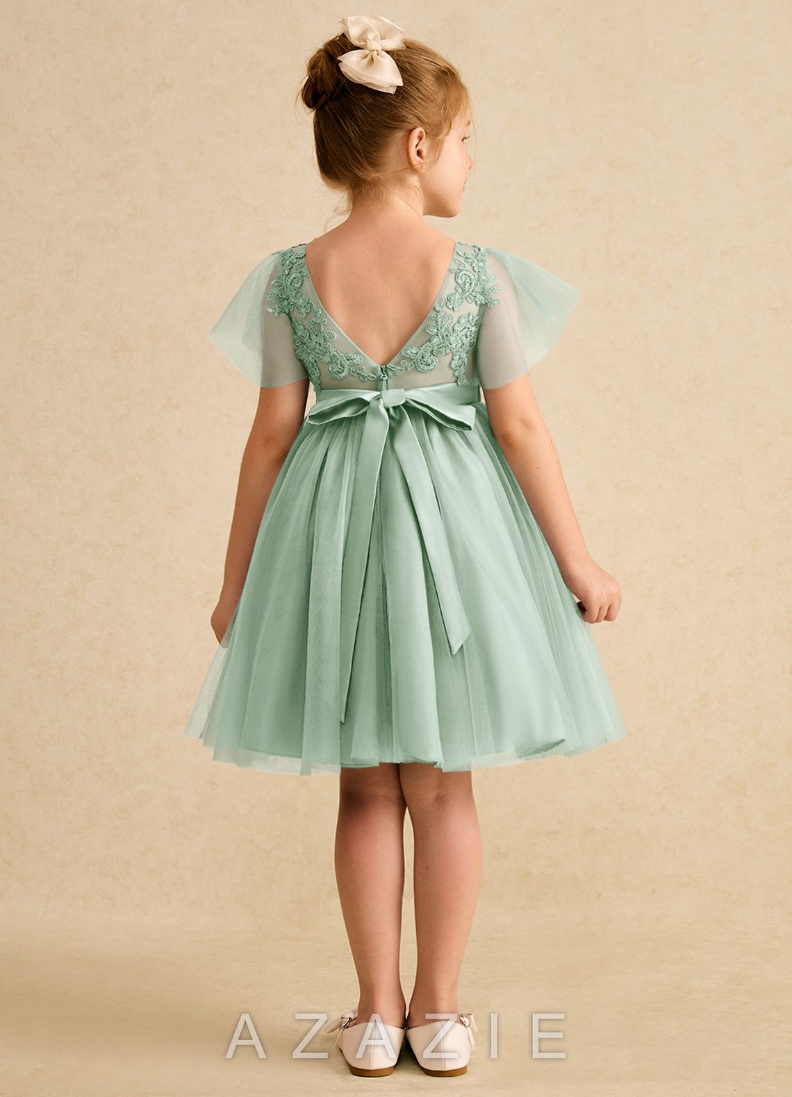 Azazie Queenie Agave A-Line Lace Dress agave