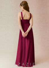 Azazie Jiya Junior Burgundy A-Line Pleated Chiffon Dress burgundy