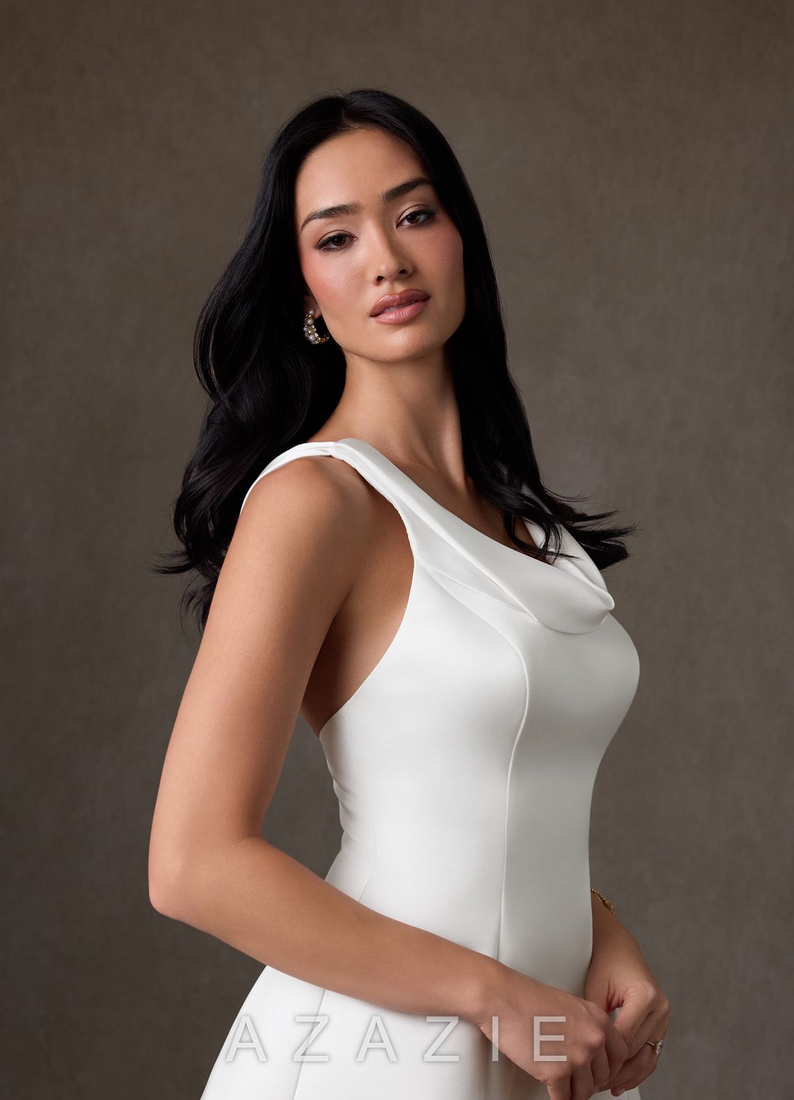 Azazie Carrie Diamond White A-Line Stretch Satin Dress diamond_white