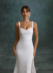 Azazie Lindsey Diamond White Mermaid Sweetheart Neckline Crepe Back Satin Dress diamond_white