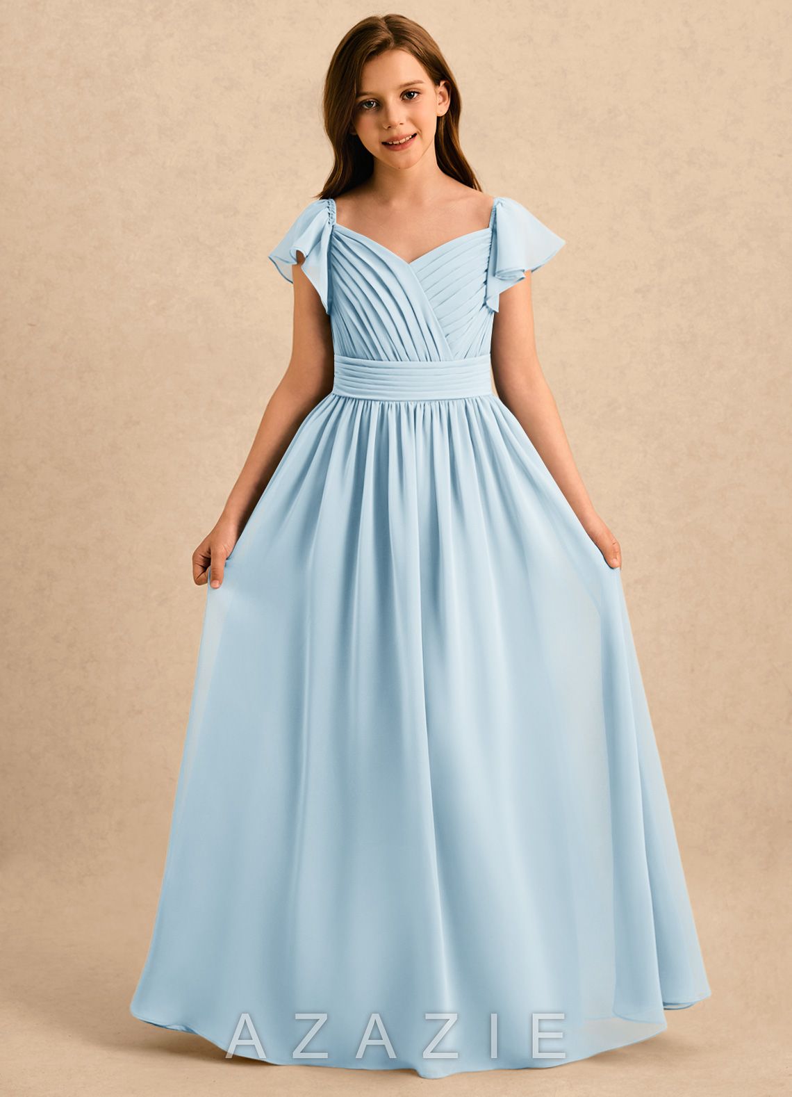 Azazie Taylor Girls Formal Sky Blue A-Line Sweetheart Neckline Chiffon Dress sky_blue