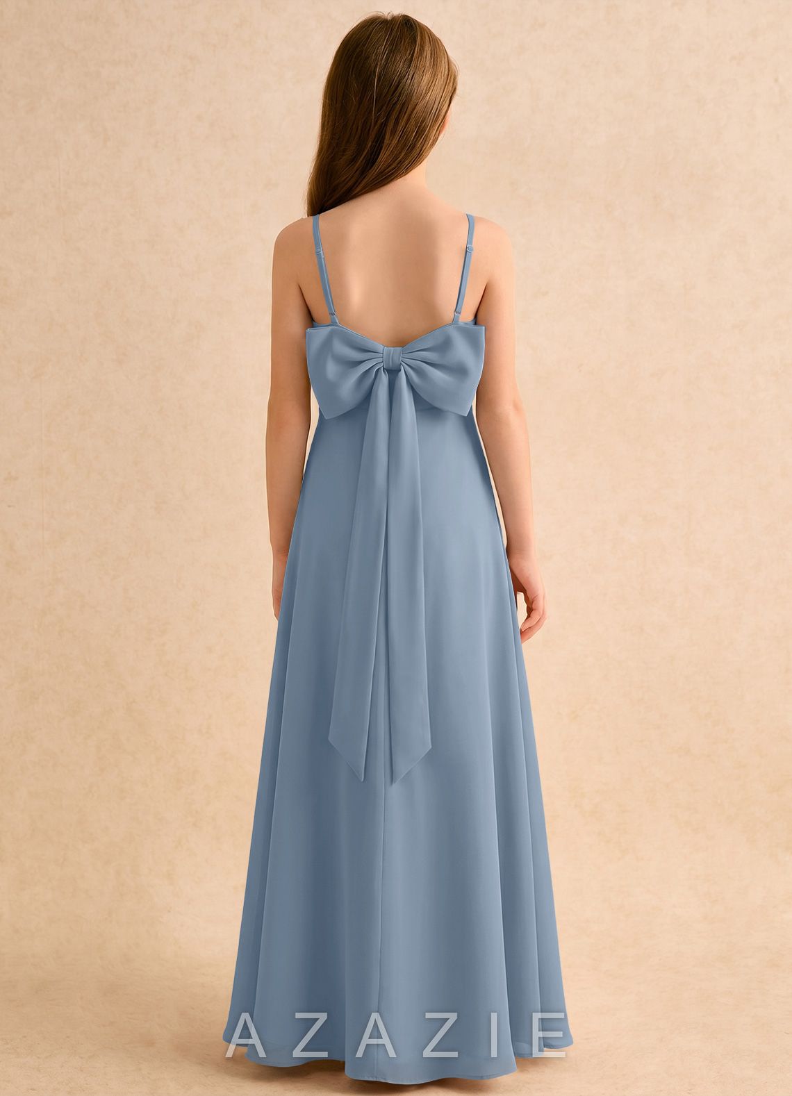 Azazie Jaella Girls Formal Dusty Blue A-Line Pleated Chiffon Dress