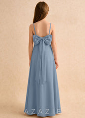 Azazie Jaella Girls Formal Dusty Blue A-Line Pleated Chiffon Dress
